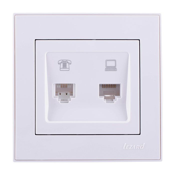 Розетка компьютерная+телефон, белый Lezard RAIN купити