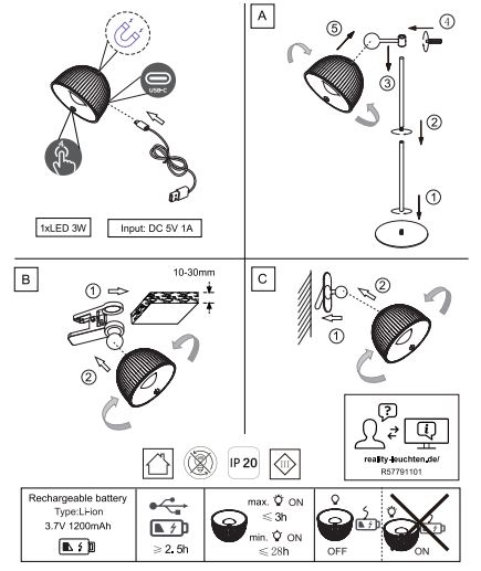Настільна лампа REALITY R57791101 MAXIMA 3W 1x250lm 3000K купити