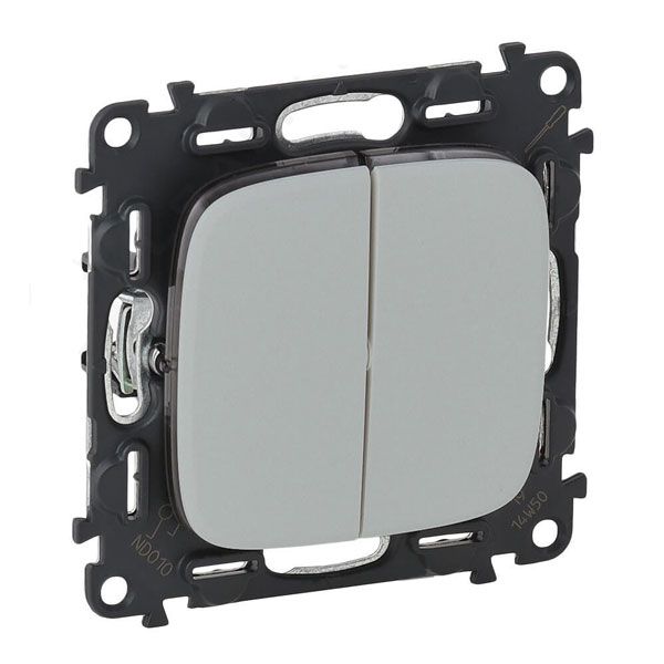 Выключатель двухклавишный, безвинтовые зажимы, алюминий, Valena LIFE (752905) купити