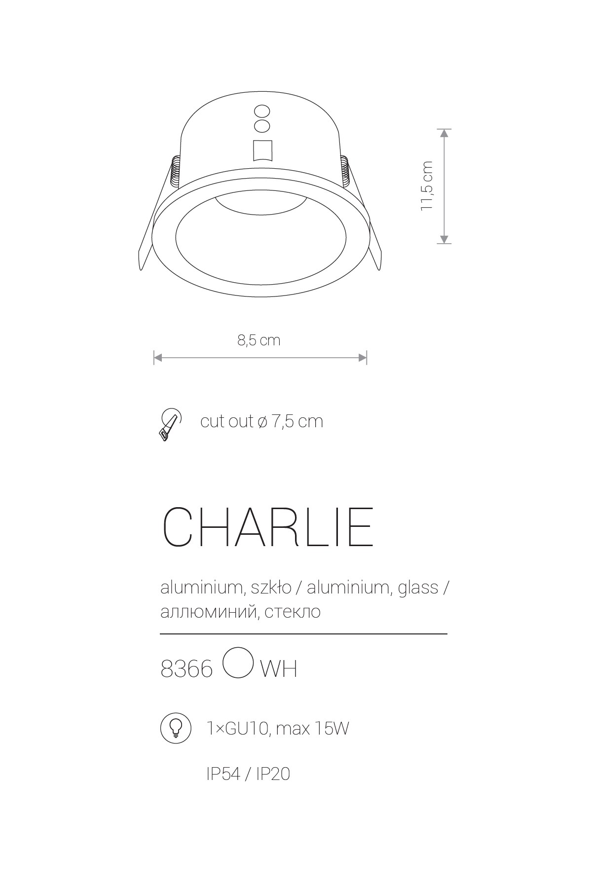 Точковий світильник NOWODVORSKI 8366 CHARLIE WHITE (30903) купити