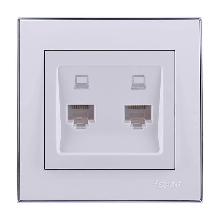 Розетка 2-а компьютерная, белый-хром Lezard RAIN купити