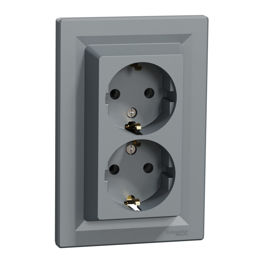 Розетка подвійна з заземленням, сталь (EPH9900162) купити