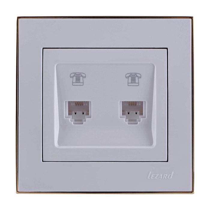 Розетка 2-а телефонная, белый-золото Lezard RAIN купити