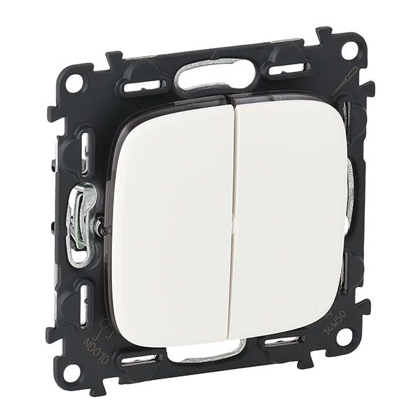 Выключатель двухклавишный, безвинтовые зажимы, белый, Valena ALLURE (752705) купити