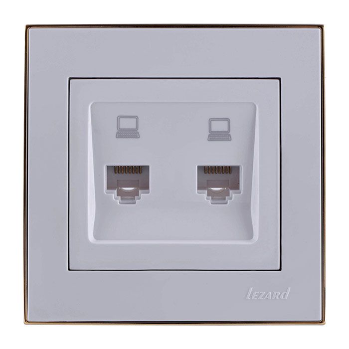 Розетка 2-а компьютерная, белый-золото Lezard RAIN купити