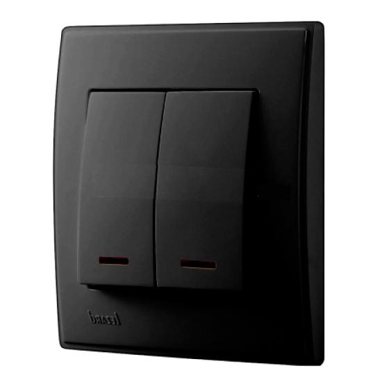 Выключатель двухклавишный с подсветкой Lezard Lesya, антрацит (705-4242-112) купити