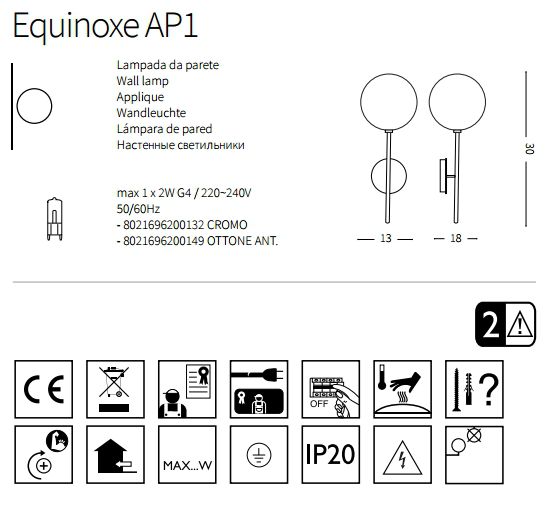 Бра Ideal Lux EQUINOXE AP1 CROMO (200132) купити