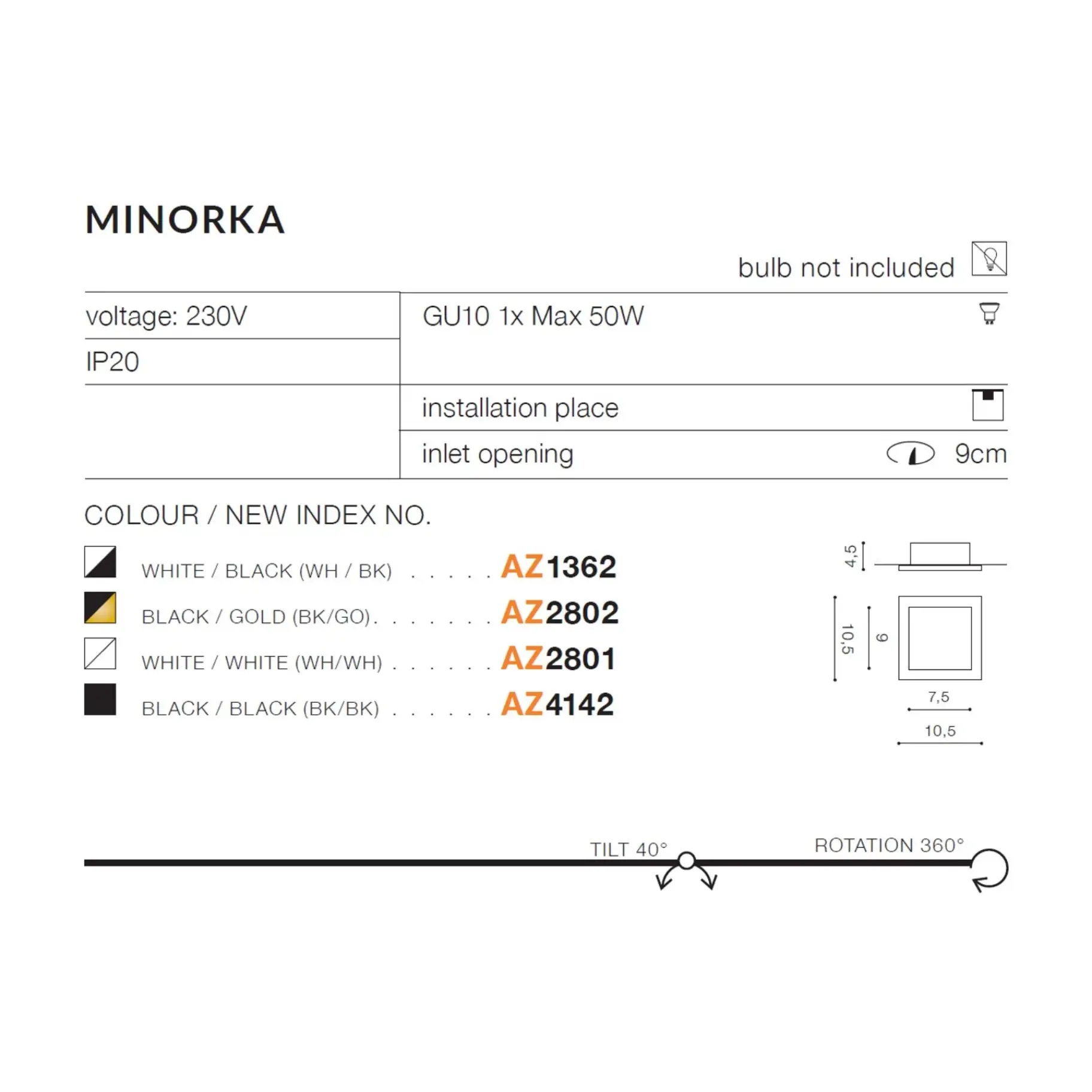 Точковий світильник AZZARDO AZ4142 MINORKA BK/BK (50182) купити