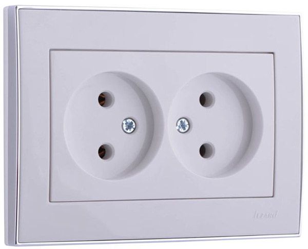 Розетка двойная б/з, белый-хром Lezard RAIN (703-0225-128B) купити