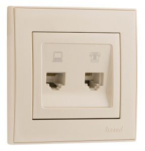 Розетка компьютерная+телефон, крем Lezard RAIN купити