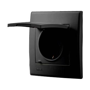 Розетка с заземлением с крышкой Lezard Lesya, антрацит (705-4242-123B) купити