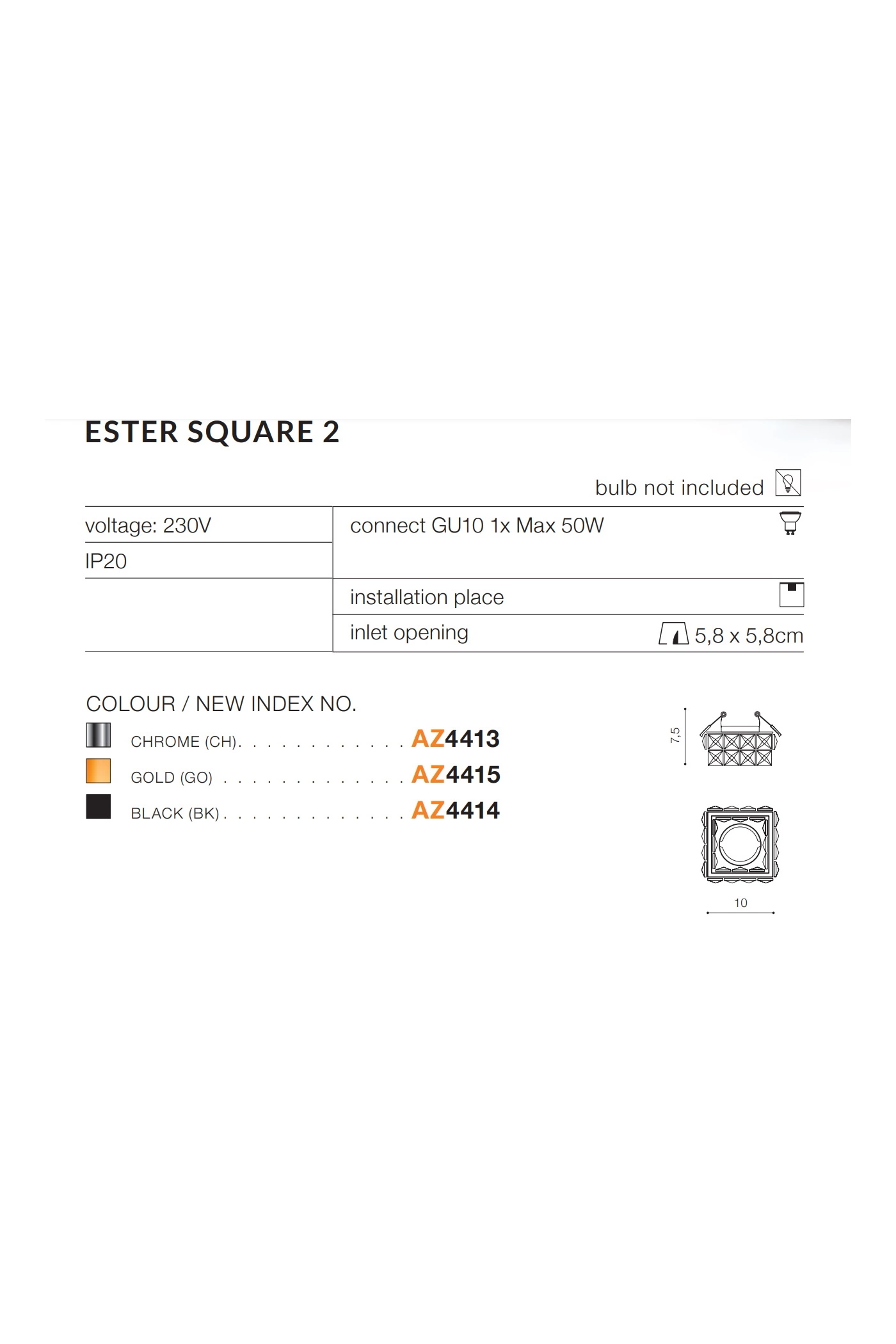 Точковий світильник Azzardo AZ4415 Ester Square 2 GO (52338) купити