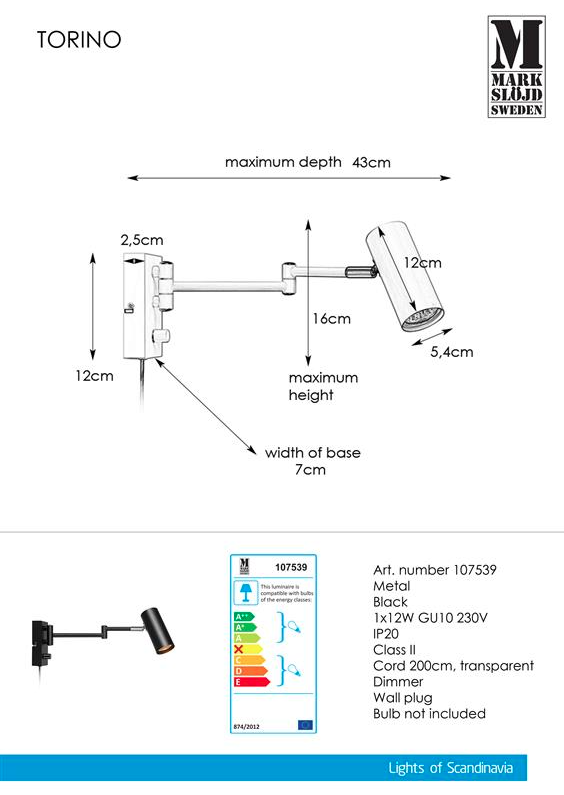 Бра Markslojd 107539 TORINO купити