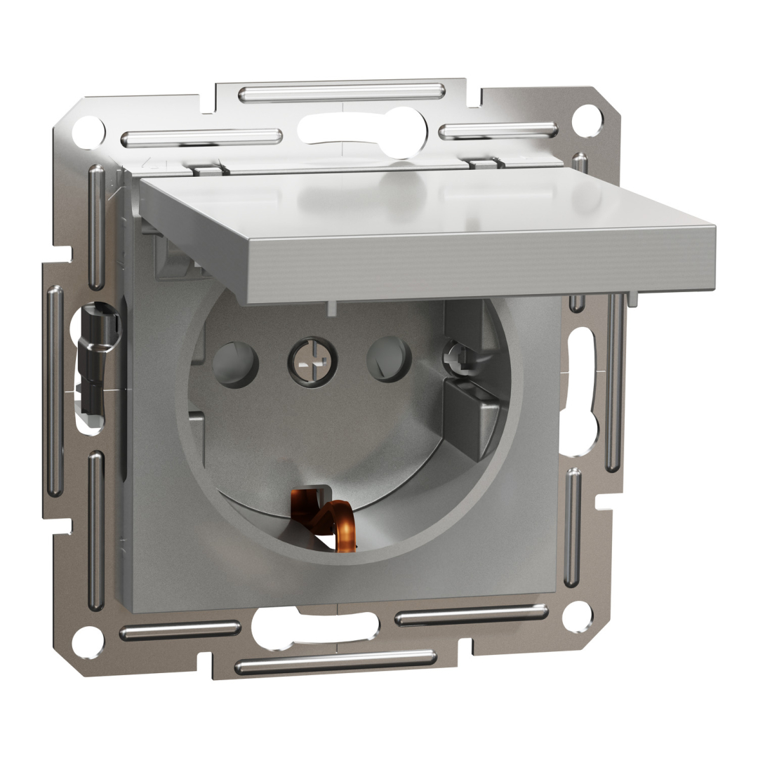 Розетка з кришкою і заземляючим контактом, алюміній (EPH3100161) купити