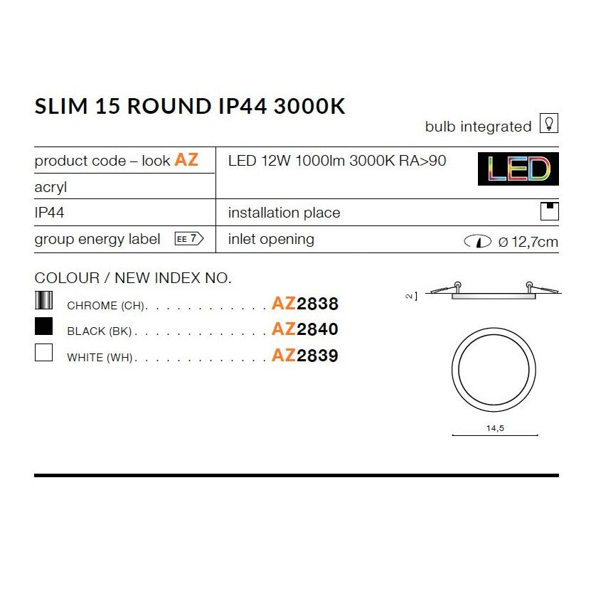 Светильник для ванной Azzardo AZ2840 Slim round 15 купити