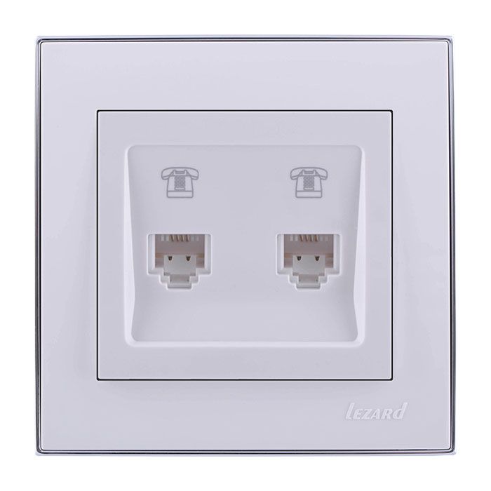 Розетка 2-а телефонная, белый-хром Lezard RAIN купити