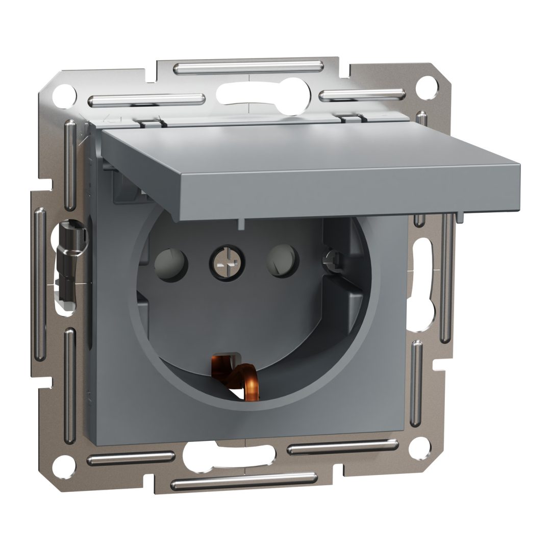 Розетка з кришкою і заземляючим контактом, сталь (EPH3100162) купити