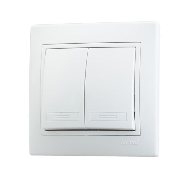 Выключатель двухклавишный  Lezard Mira, белый  (701-0202-101) купити