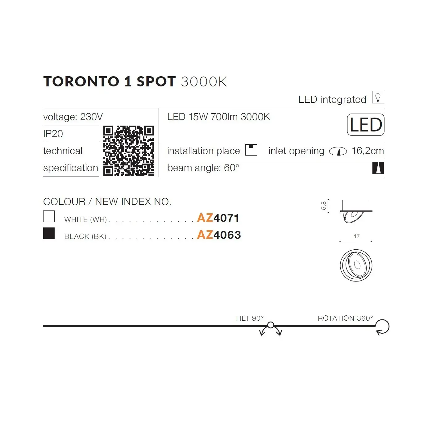 Точковий світильник Azzardo AZ4071 Toronto 1 Spot (50166) купити