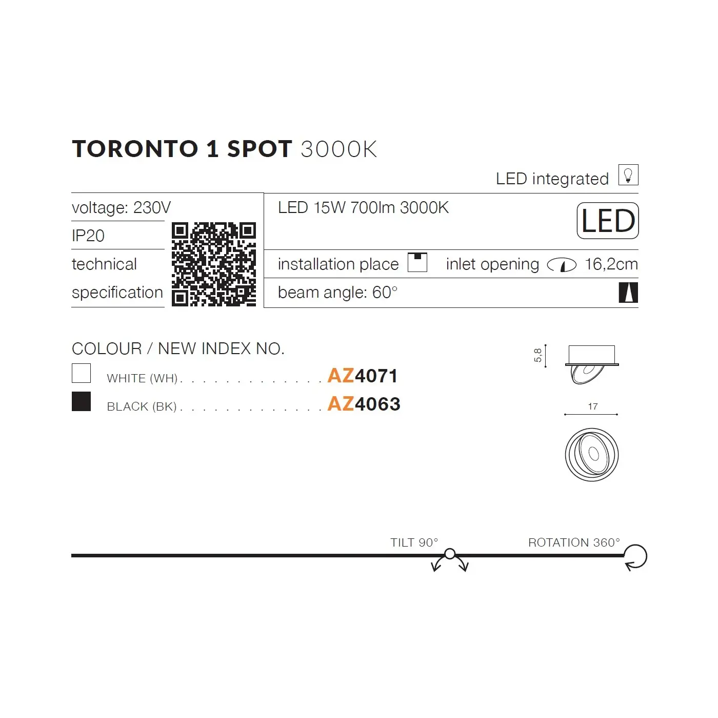 Точковий світильник Azzardo AZ4063 Toronto 1 Spot (50158) купити