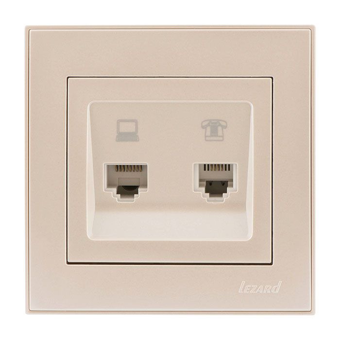 Розетка компьютерная+телефон, жемчужно-белый перламутр Lezard RAIN купити