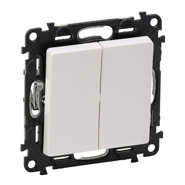 Выключатель двухклавишный, безвинтовые зажимы, белый, Valena LIFE (752405) купити