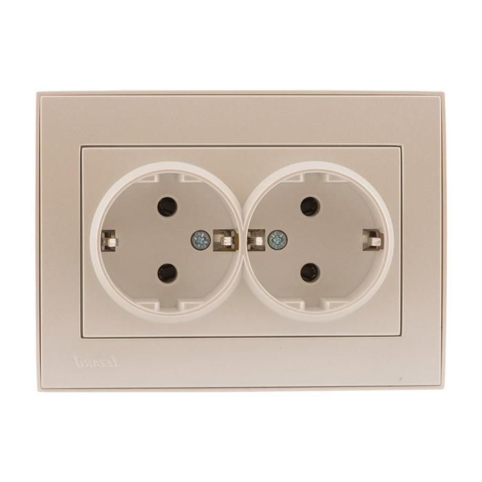 Розетка подвійна з/з, крем Lezard RAIN (703-0388-127B) купити