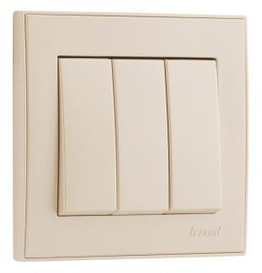 Выключатель трехклавишный, крем Lezard RAIN купити